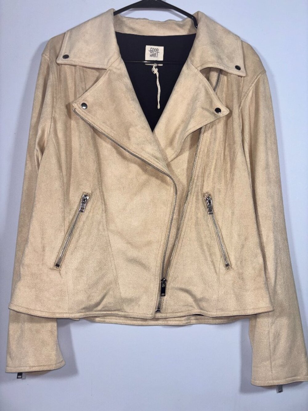 Good Hart by Matilda Jane Faux Suede Moto Jacket Tan Beige Size L NWOT